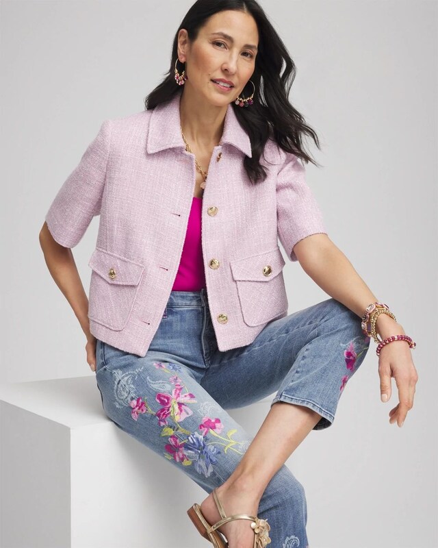 Short-Sleeved Tweed Jacket - image 2
